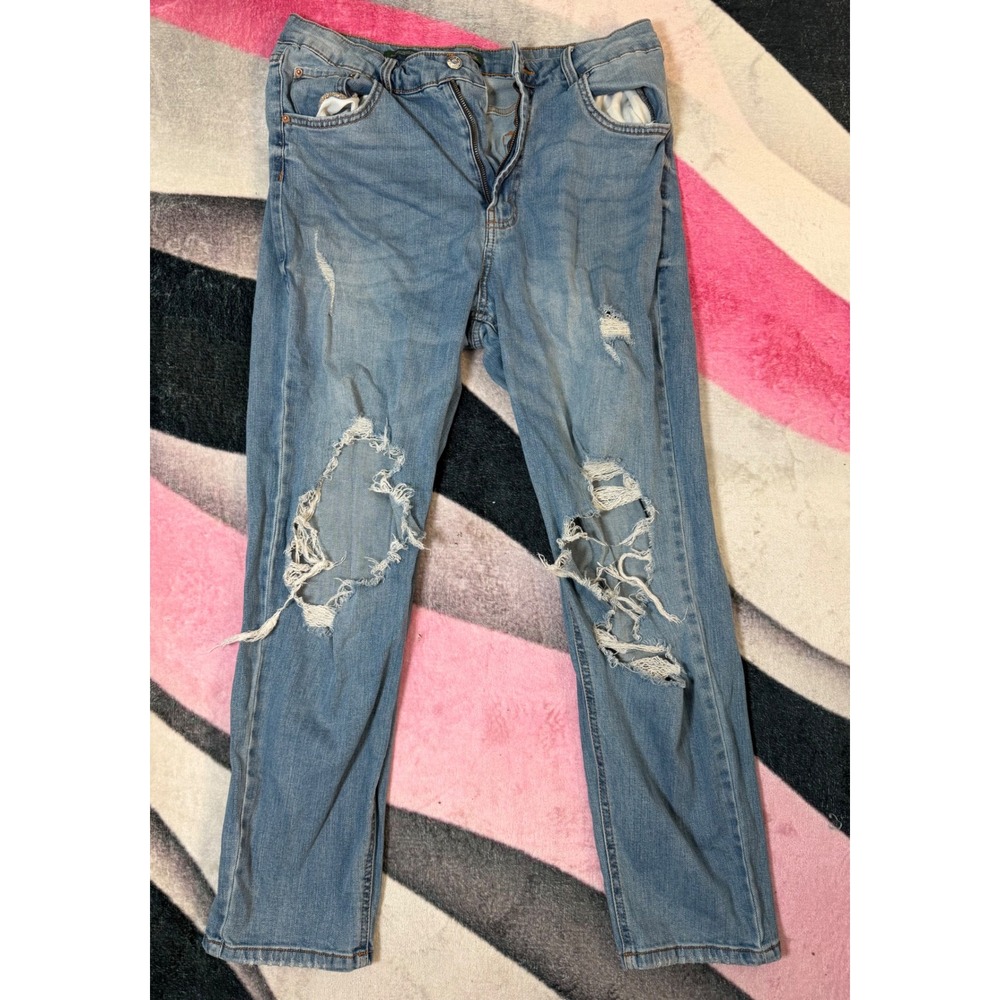 Wild Fable Highest Rise Mom Jeans Light Wash Distressed Ripped Denim Size 14
